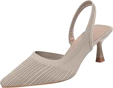 Amazon.com | NourIron Women's Knit Slingback Kitten Heel